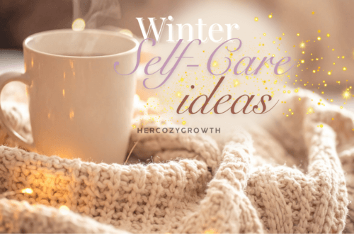 Cozy winter morning scene with warm blankets and a hot drink – hygge-inspired winter self-care atmosphere.