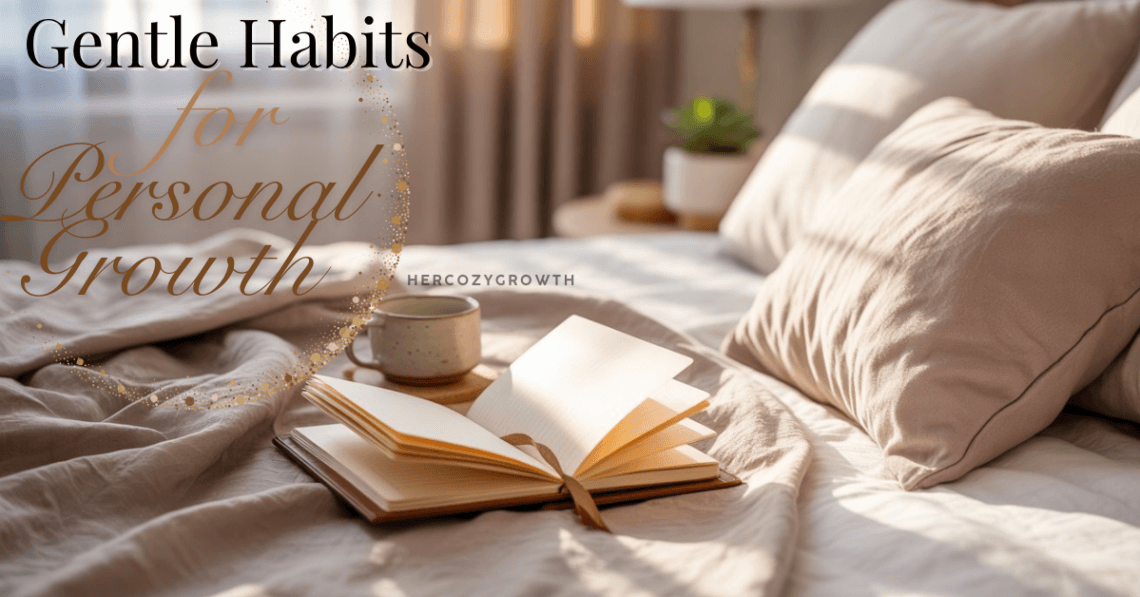 Gentle habits for personal growth in a cozy, calm lifestyle setting.