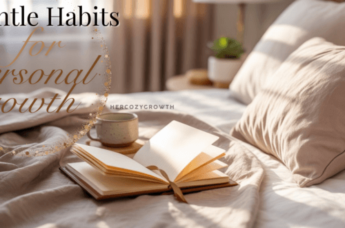Gentle habits for personal growth in a cozy, calm lifestyle setting.