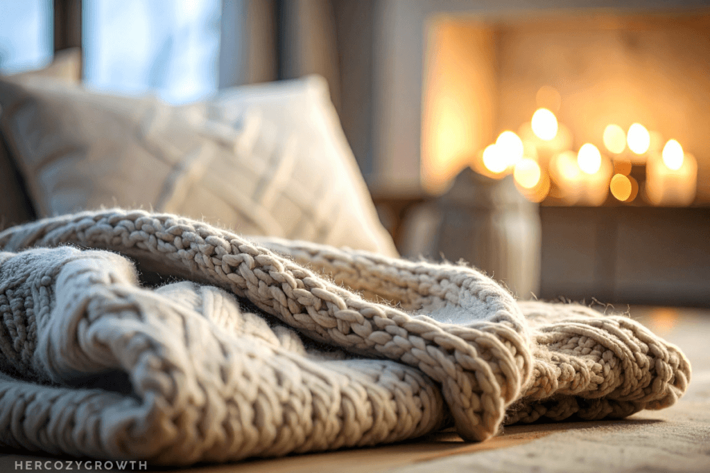Cozy new year reset ideas at home with candles and soft blankets.