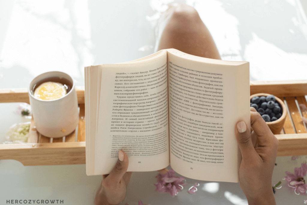 slow morning routine with books and coffee