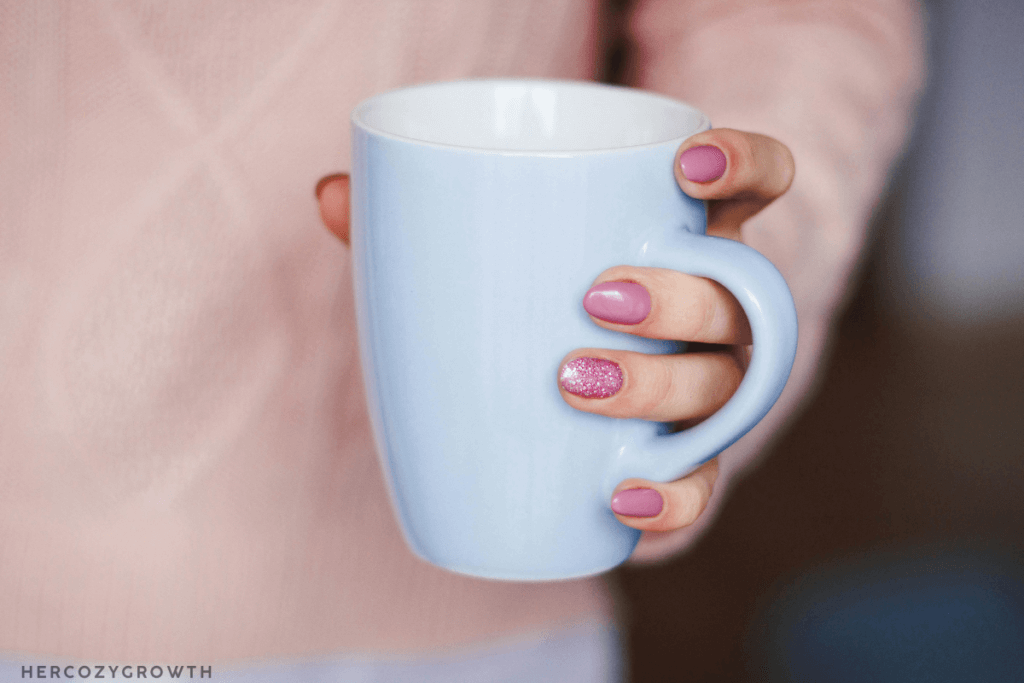 Mindful daily routine moment with warm drink.