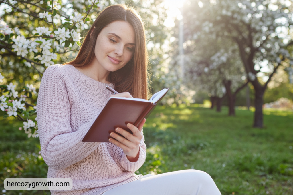 healthy girl mental health habits — journaling in nature