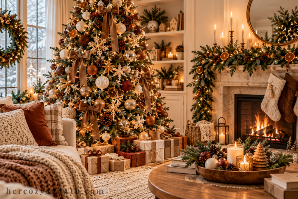 christmas decorating trends Warm neutrals and earthy tones