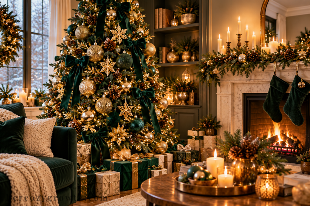 decorating trends emerald green gold tree elegant