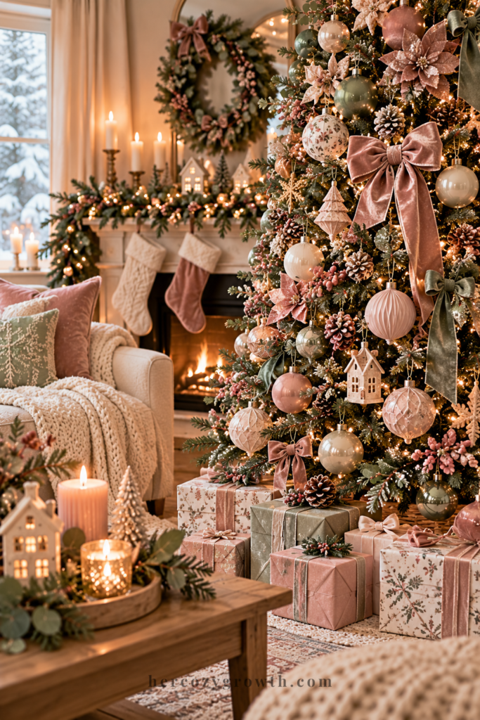 christmas decorating trends soft sage and dusty rose