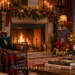 Ralph Lauren Christmas inspired living room with classic tree and fireplace
