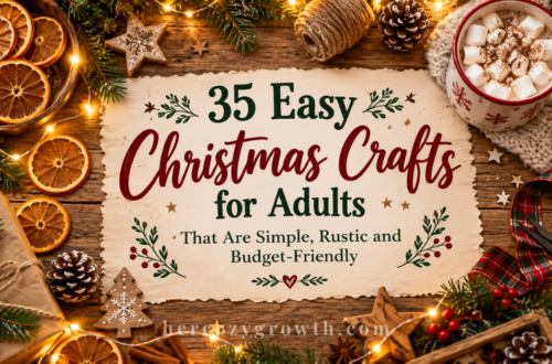 Easy christmas crafts for adults on a cozy table with natural supplies