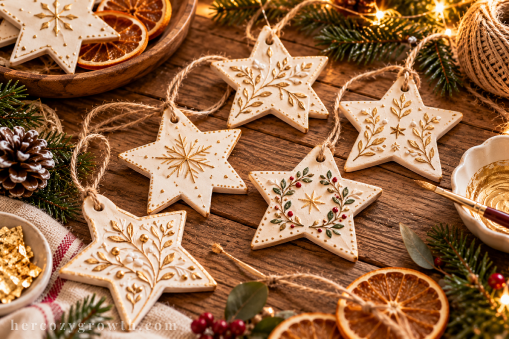 Handmade clay ornaments as simple christmas crafts for adults