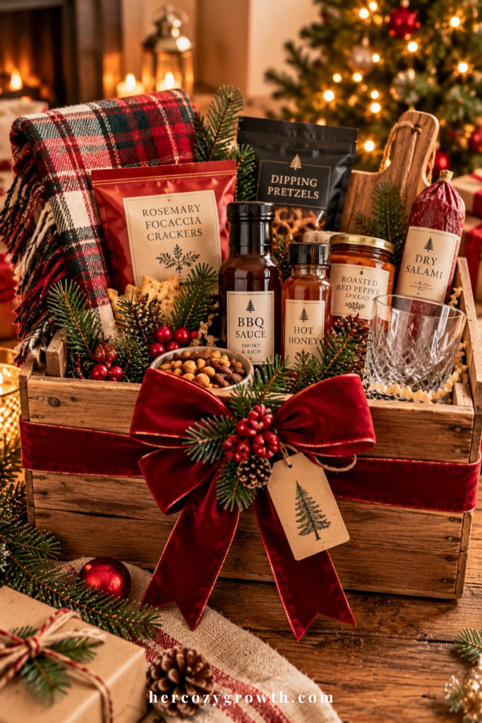 DIY christmas gift basket in a wooden crate for him