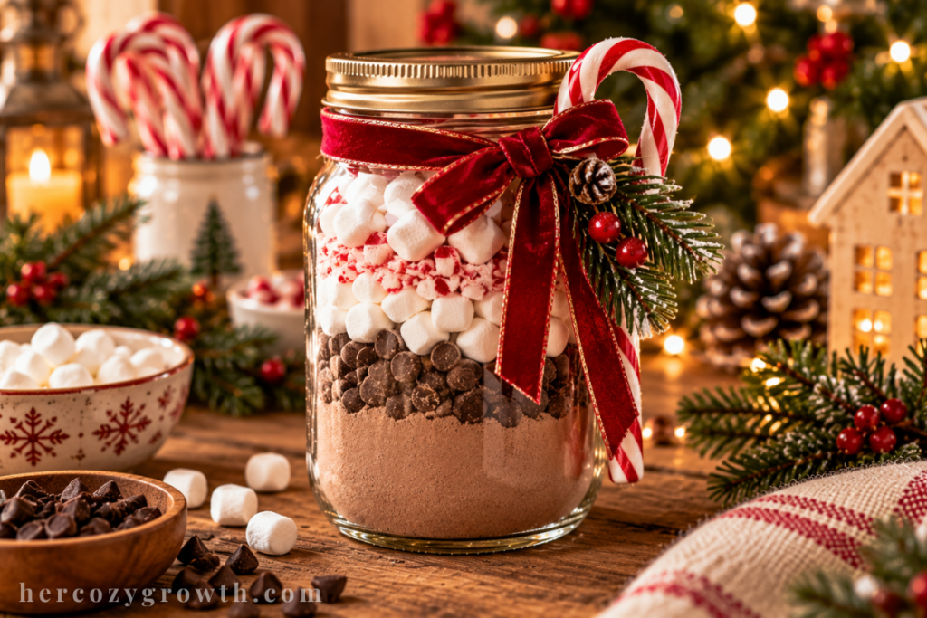 Giftable easy christmas crafts with a hot cocoa jar